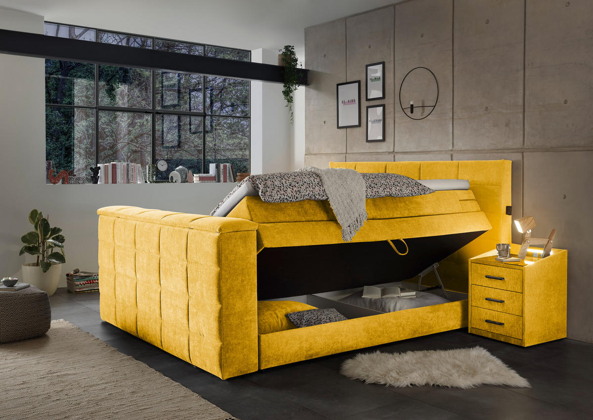 BOXSPRING-ÁGY 180/200 cm  sárga  - sárga, Konventionell, textil (180/200cm) - Carryhome