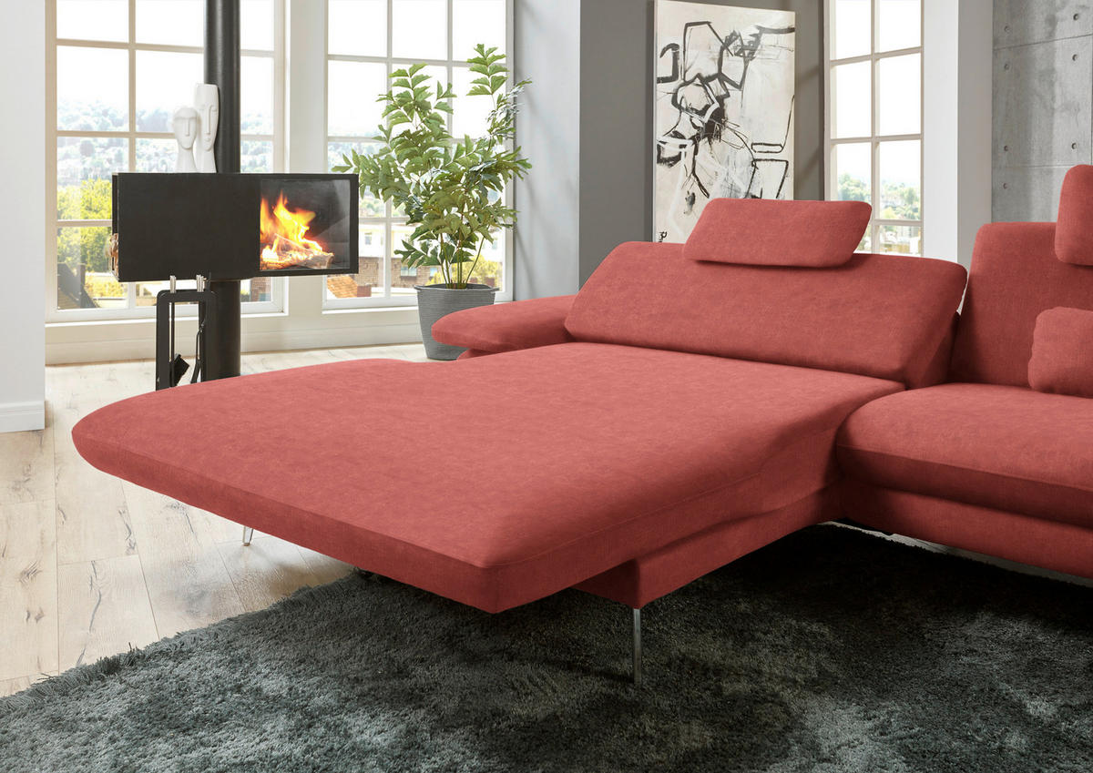 ECKSOFA in Velours Koralle  184/284 cm  - Koralle/Schwarz, Design, Textil/Metall (184/284cm) - Dieter Knoll