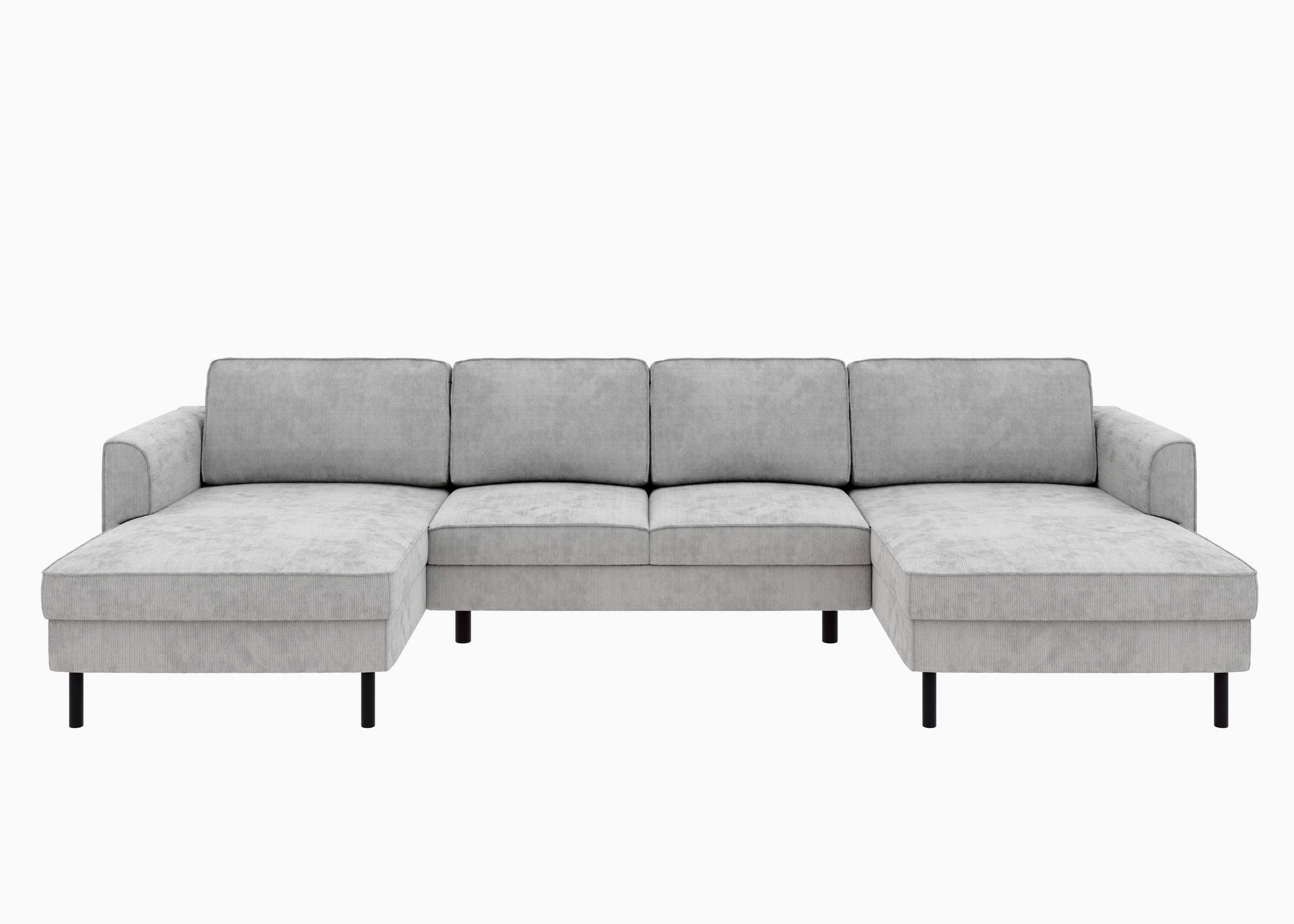 WOHNLANDSCHAFT Grau Cord  - Schwarz/Grau, MODERN, Textil/Metall (161/306/161cm) - Trendmanufaktur