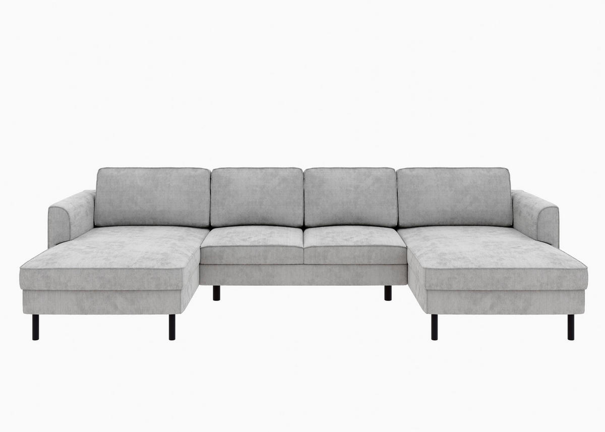 WOHNLANDSCHAFT Grau Cord  - Schwarz/Grau, MODERN, Textil/Metall (161/306/161cm) - Trendmanufaktur