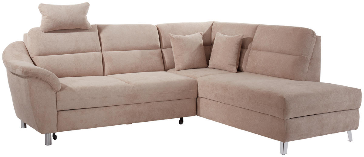 ECKSOFA Beige Velours  - Beige/Silberfarben, KONVENTIONELL, Textil/Metall (248/197cm) - Livetastic