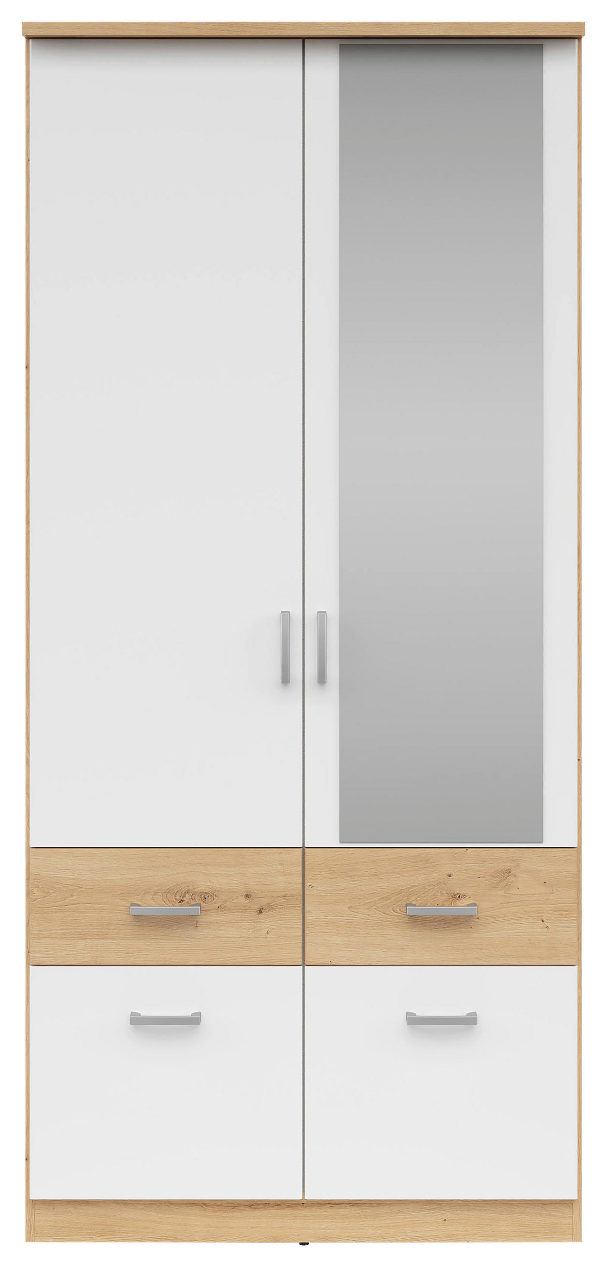 KLEIDERSCHRANK 91/199/58 cm 2-türig Weiß, Eiche Artisan, Silberfarben  - Silberfarben/Weiß, KONVENTIONELL, Holzwerkstoff/Kunststoff (91/199/58cm)