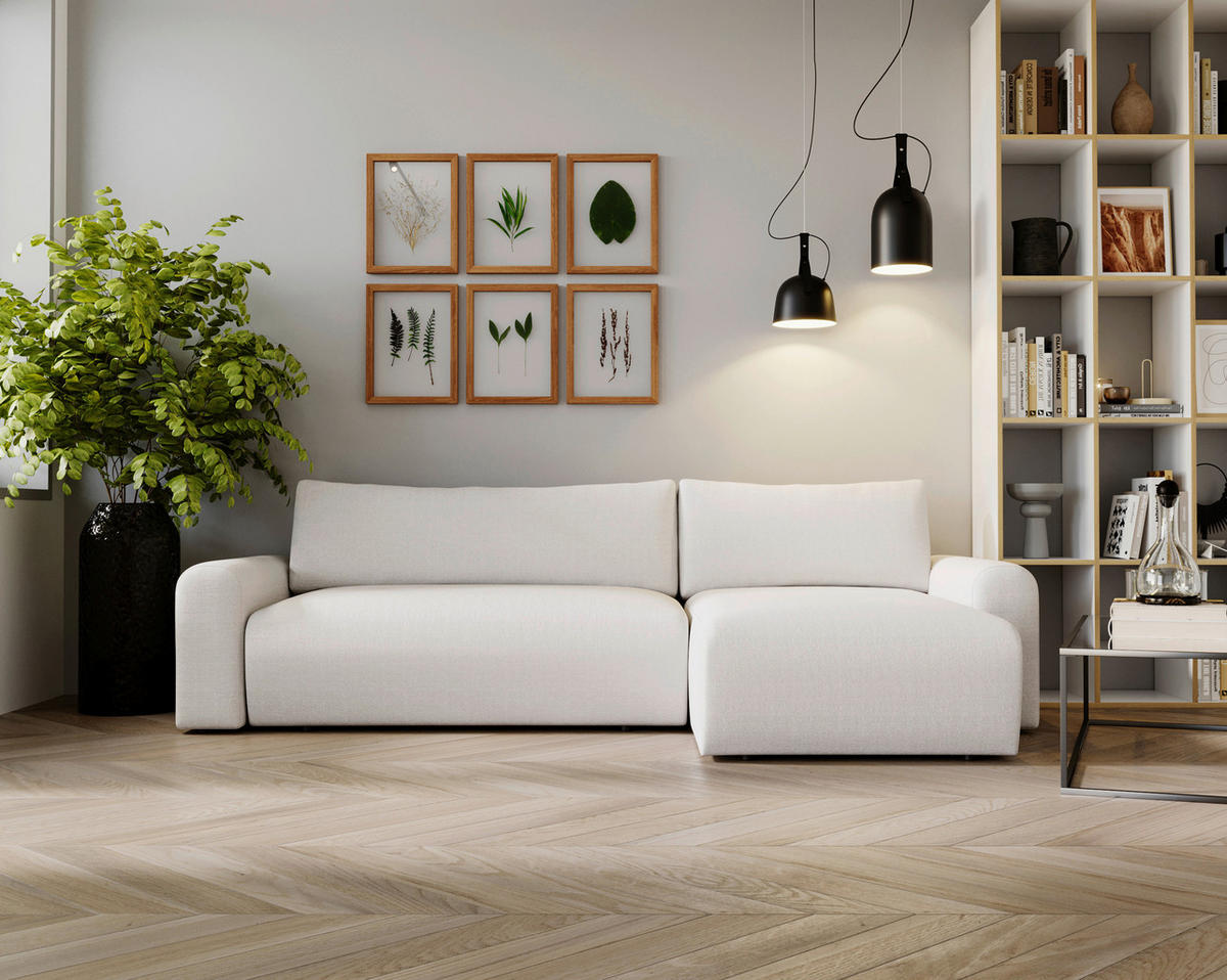 ECKSOFA Creme  - Creme/Schwarz, Design, Kunststoff/Textil (246/150cm) - Livetastic