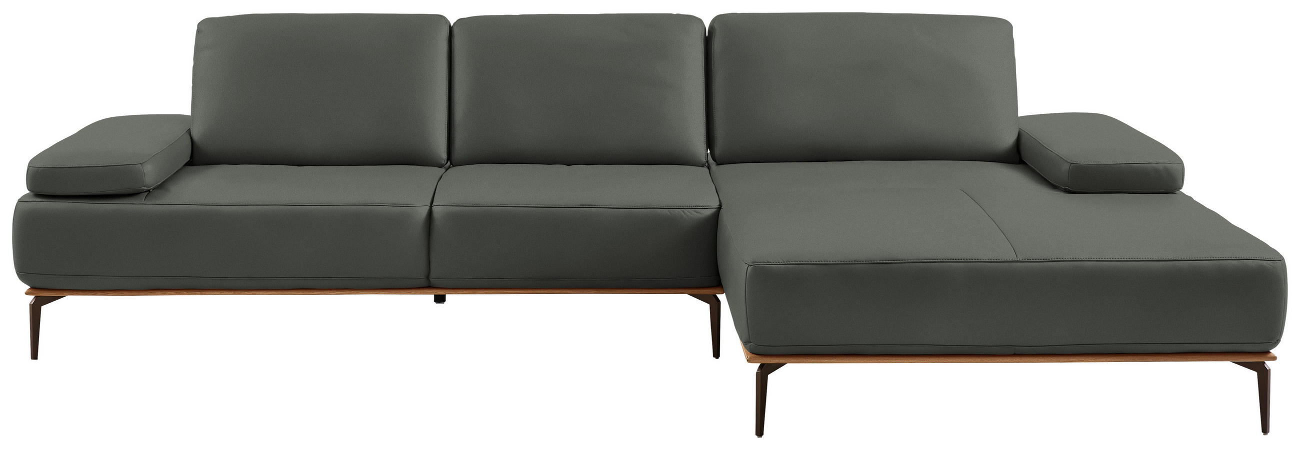 ECKSOFA in Echtleder Anthrazit  - Anthrazit/Bronzefarben, Design, Leder/Holz (314/176cm) - Valnatura
