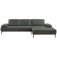 ECKSOFA in Echtleder Anthrazit  - Anthrazit/Bronzefarben, Design, Leder/Holz (314/176cm) - Valnatura