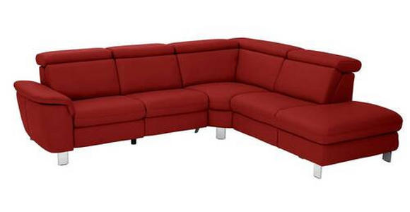 ECKSOFA in Echtleder Rot  - Rot/Alufarben, Design, Leder/Metall (271/242cm) - Cantus