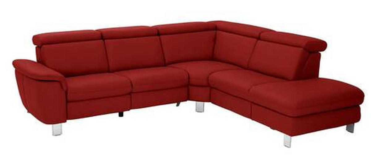 ECKSOFA in Echtleder Rot  - Rot/Alufarben, Design, Leder/Metall (271/239cm) - Cantus