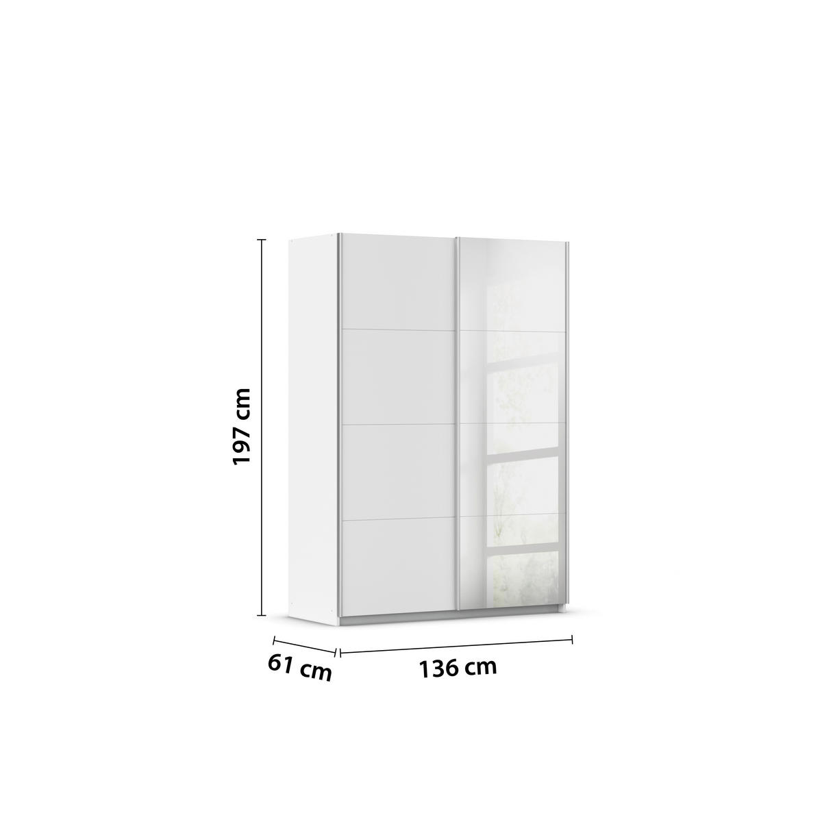 SCHWEBETÜRENSCHRANK in Weiss, Silberfarben  - Weiss/Silberfarben, Modern, Holzwerkstoff/Metall (136/197/61cm) - Rauch Möbel