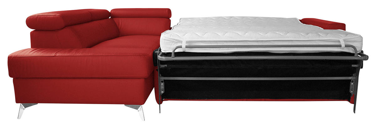 ECKSOFA MONDO Rot Echtleder Lederlook  - Chromfarben/Rot, Design, Leder/Textil (208/286cm) - Livetastic