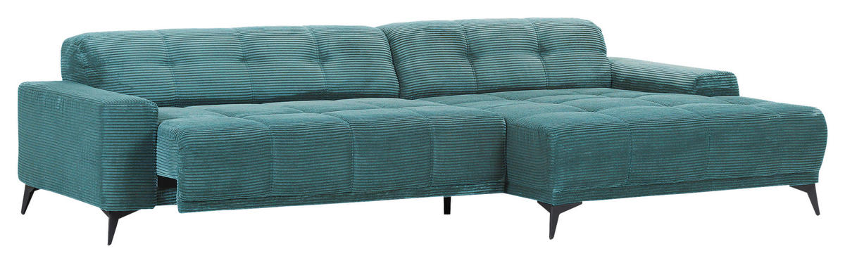 ECKSOFA in Cord Petrol  - Petrol/Schwarz, Konventionell, Textil/Metall (295/165cm) - Carryhome