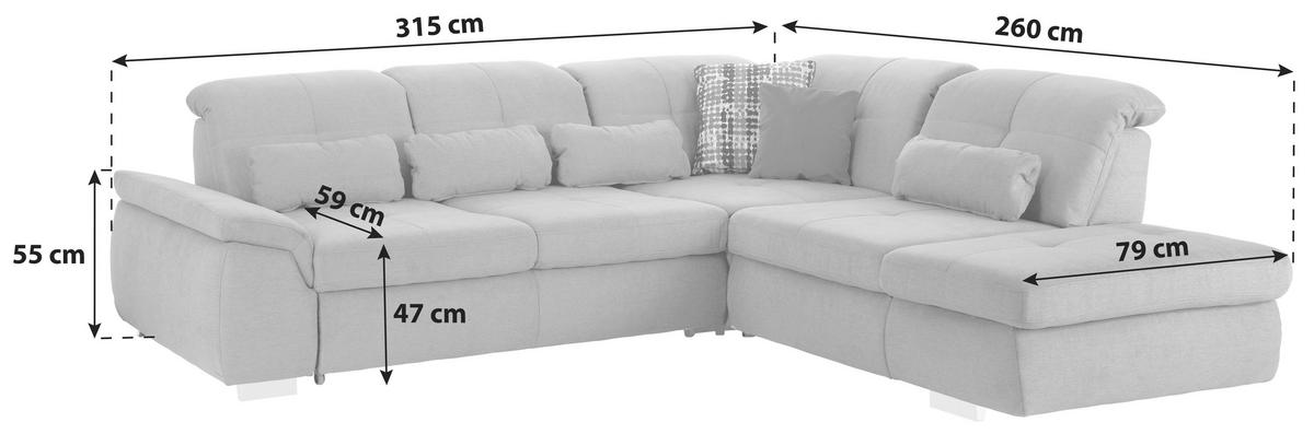WOHNLANDSCHAFT in Mikrofaser, Chenille Grau  - Chromfarben/Grau, Modern, Textil/Metall (315/260cm) - Livetastic