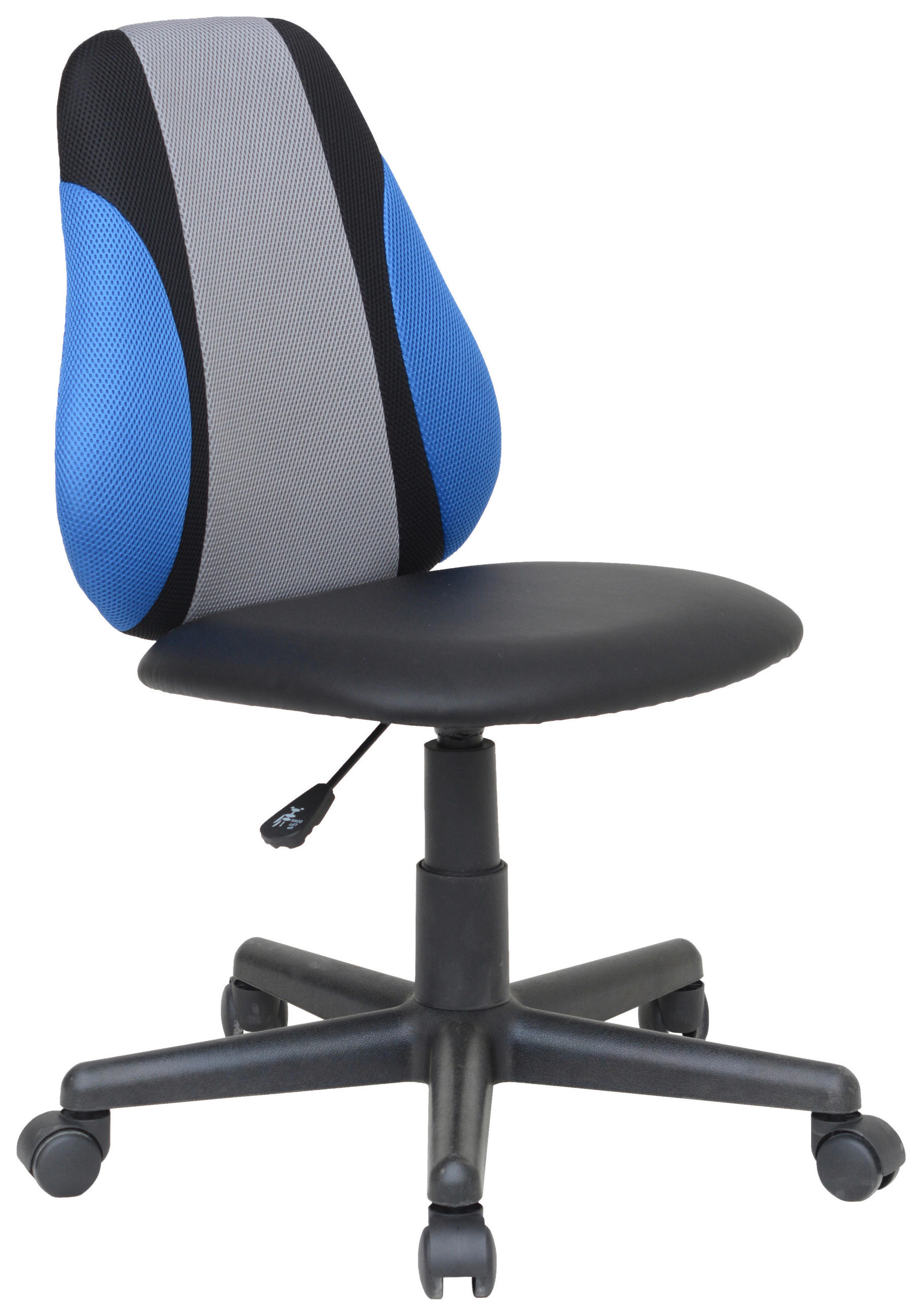 Carryhome OTOČNÁ STOLIČKA PRE MLÁDEŽ, kožený vzhľad, sieťovina, modrá, sivá, čierna