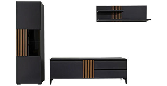 WOHNWAND  in Anthrazit, Nussbaumfarben  324/200/45 cm  - Anthrazit/Nussbaumfarben, Design, Glas/Holz (324/200/45cm) - Moderano