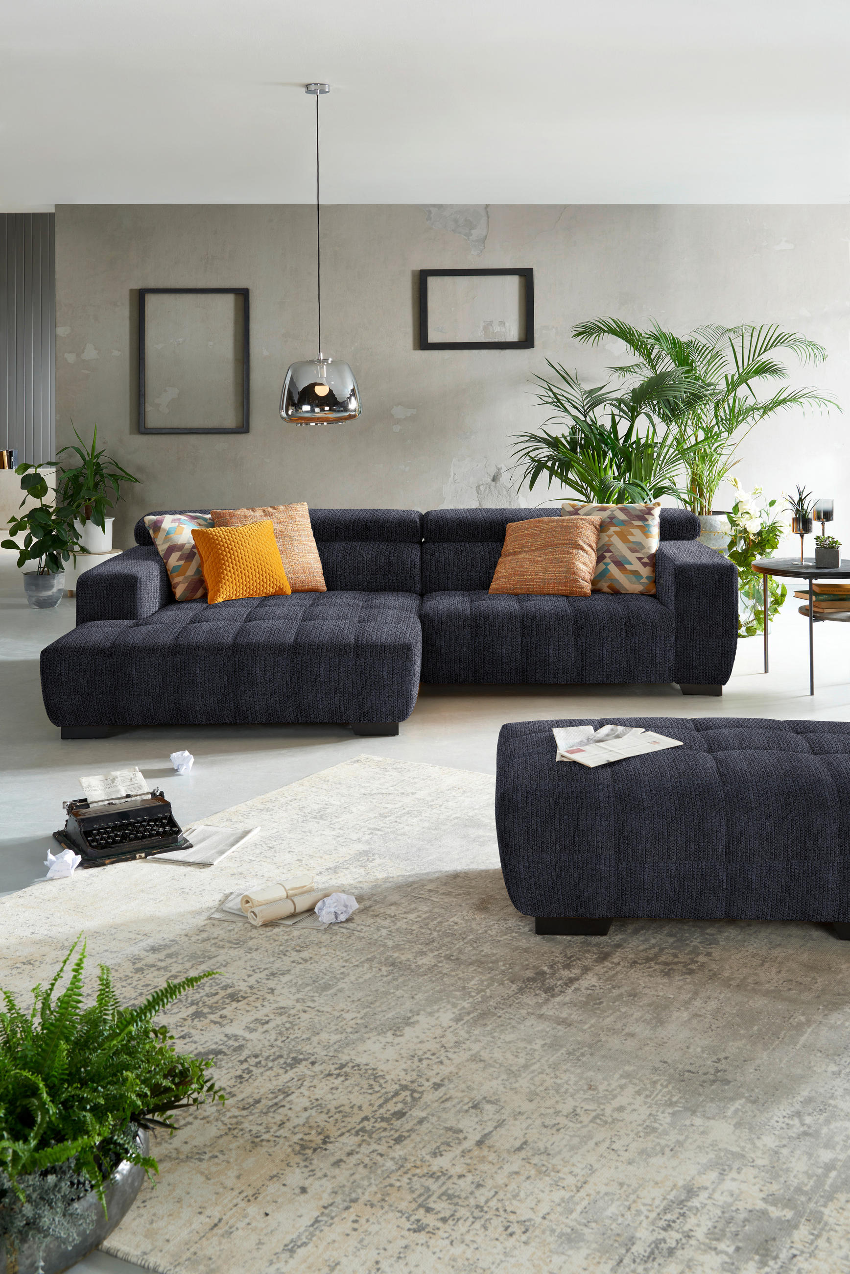 ECKSOFA in Webstoff Dunkelgrau  - Dunkelgrau/Schwarz, Konventionell, Textil/Metall (182/279cm) - Hom`in
