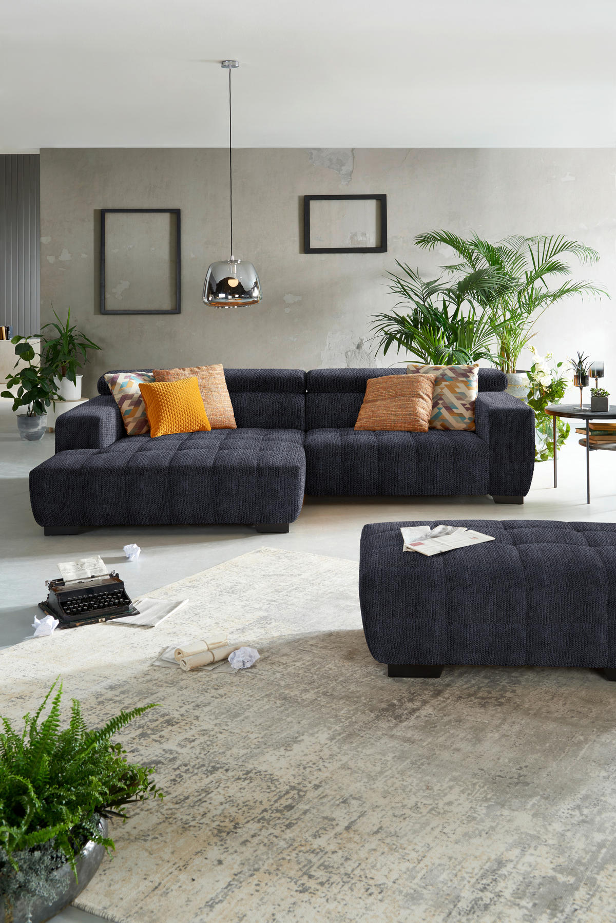 ECKSOFA in Webstoff Dunkelgrau  - Dunkelgrau/Schwarz, Konventionell, Textil/Metall (182/279cm) - Hom`in