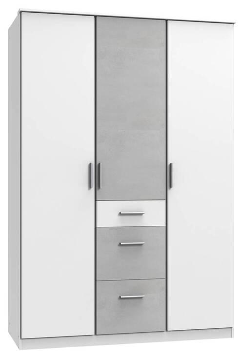 KLEIDERSCHRANK 3-türig Grau, Weiß  - Alufarben/Weiß, KONVENTIONELL, Holzwerkstoff/Kunststoff (135/199/58cm) - Boxxx