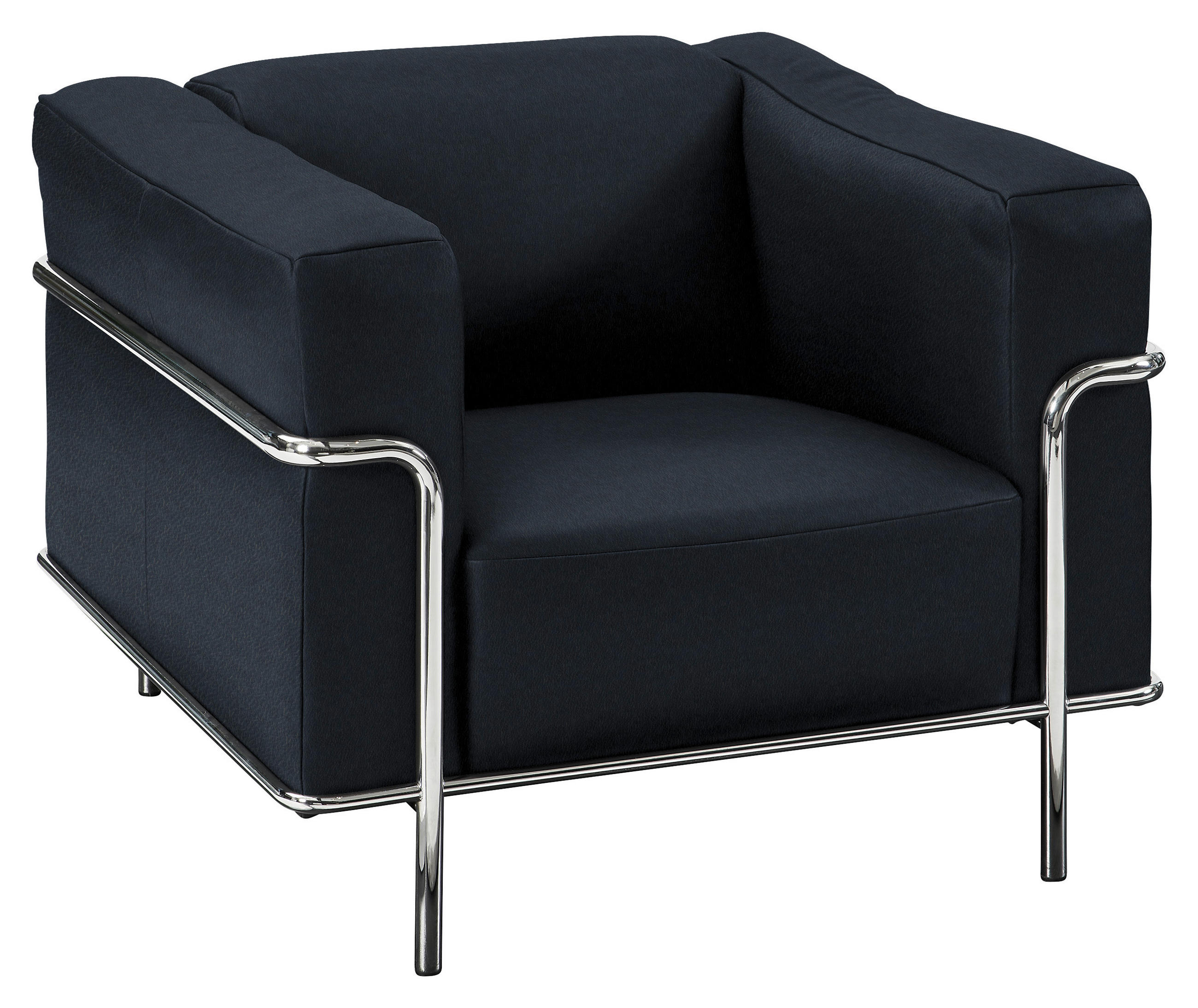 FAUTEUIL in Echtleder Dunkelblau  - Chromfarben/Dunkelblau, Design, Leder/Metall (91/67/96cm) - Johann Jakob