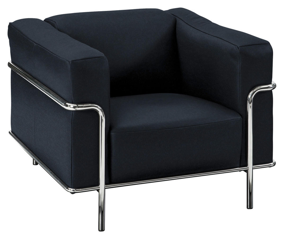 FAUTEUIL in Echtleder Dunkelblau  - Chromfarben/Dunkelblau, Design, Leder/Metall (91/67/96cm) - Johann Jakob