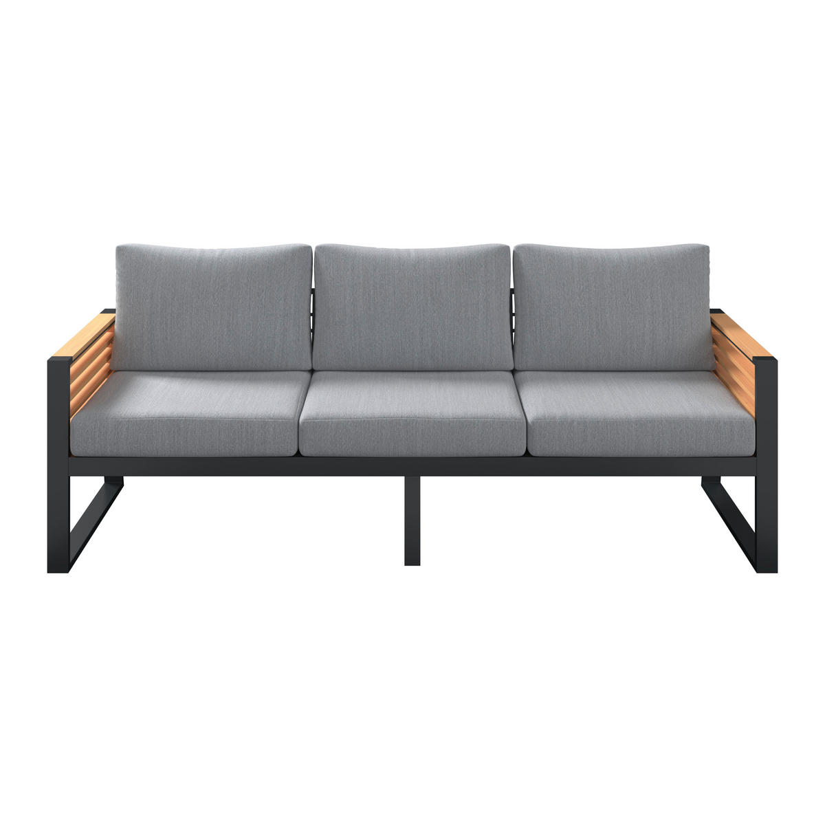 LOUNGEGARNITUR 4-teilig   207/76/85 cm Teakholz Aluminium  - Schwarz/Teakfarben, MODERN, Holz/Textil (207/76/85cm) - Ambia Garden