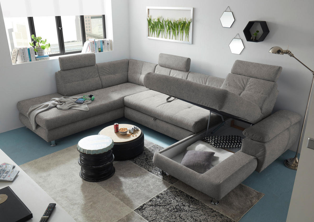 WOHNLANDSCHAFT Silberfarben Webstoff  - Silberfarben, MODERN, Kunststoff/Textil (233/349/177cm) - MID.YOU