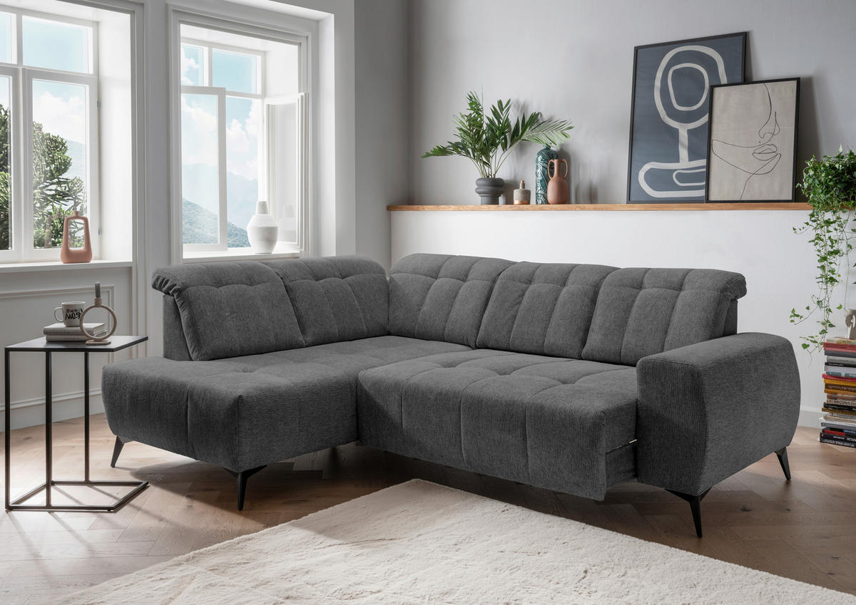 ECKSOFA in Chenille Anthrazit  - Anthrazit/Schwarz, Modern, Textil/Metall (200/261cm) - Livetastic