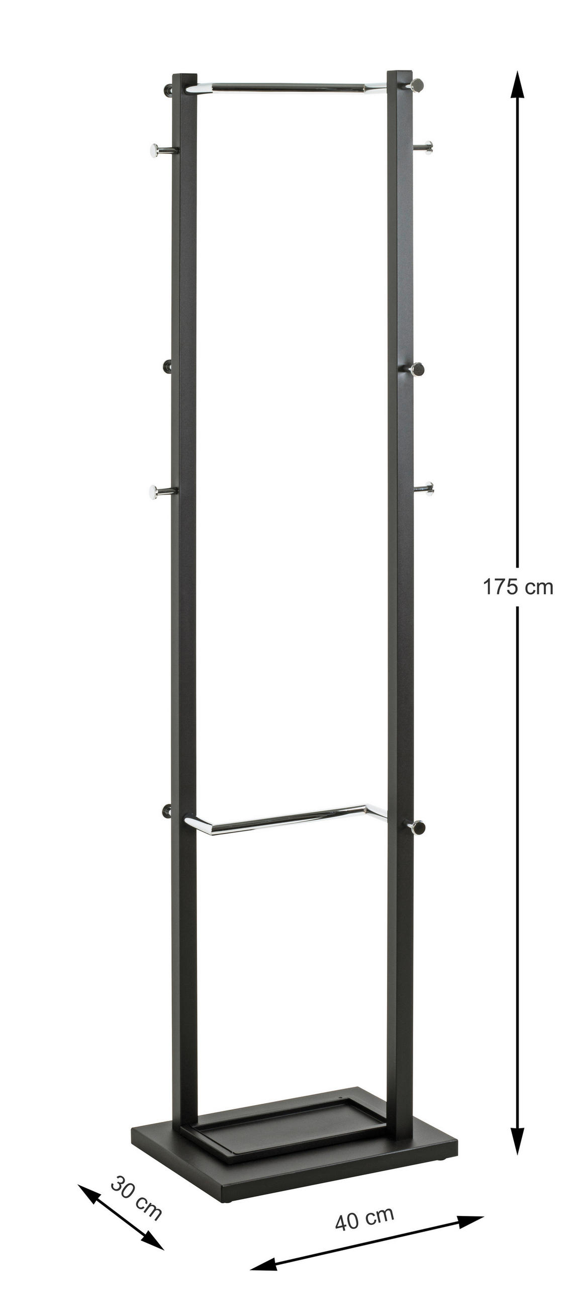 GARDEROBENSTÄNDER in Schwarz, Chromfarben 40/175/30 cm   - Chromfarben/Schwarz, Design, Metall (40/175/30cm)