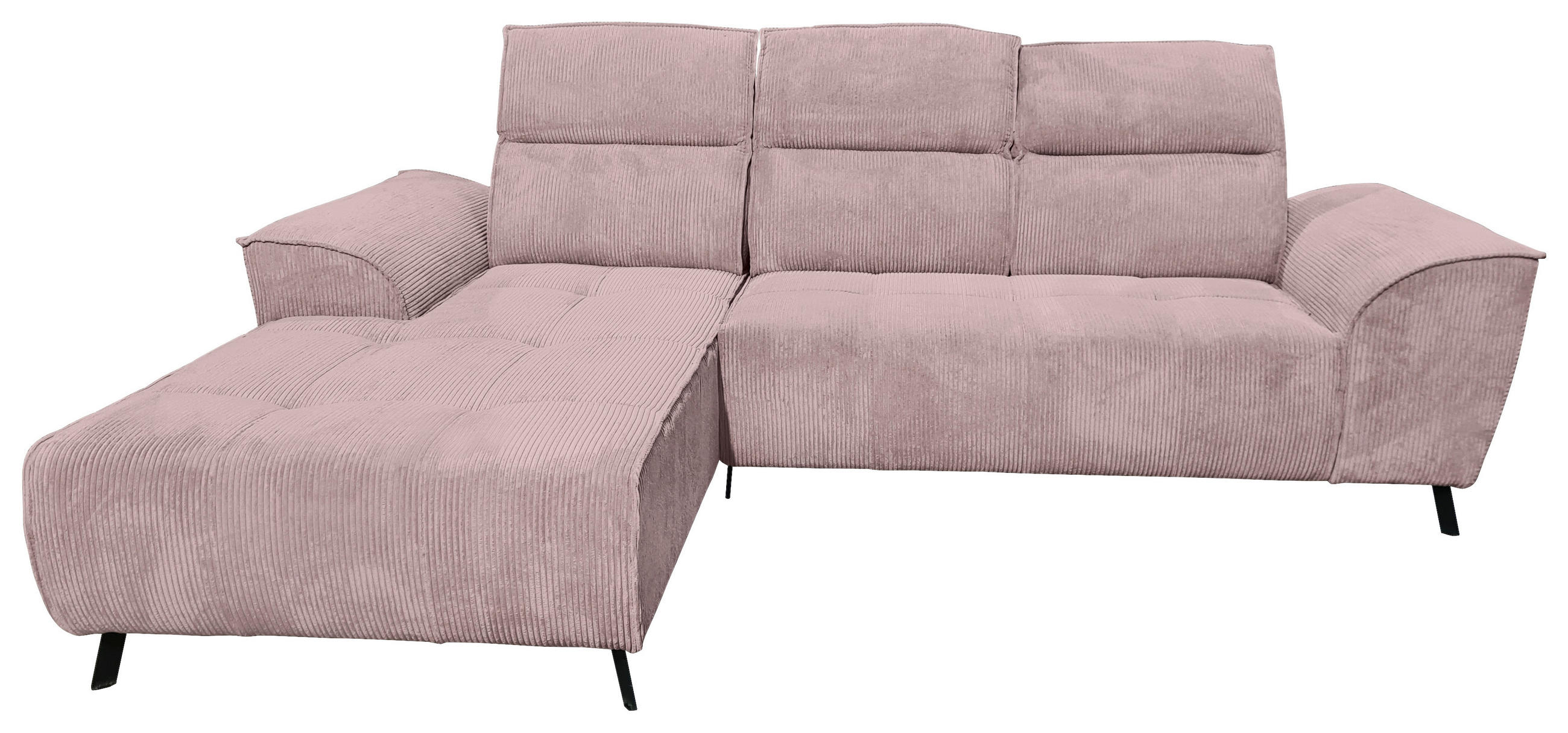 ECKSOFA Altrosa Cord  - Schwarz/Altrosa, KONVENTIONELL, Textil/Metall (196/290cm) - Carryhome