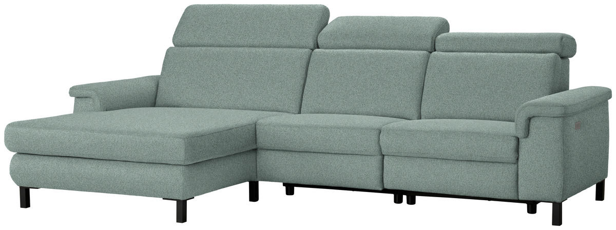 ECKSOFA in Flachgewebe Mintgrün  - Schwarz/Mintgrün, Konventionell, Textil/Metall (182/304cm) - Pure Home Comfort