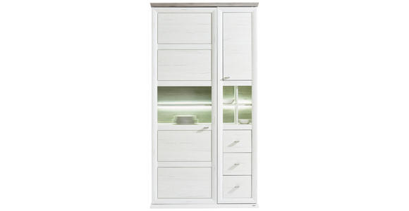 VITRINE in Grau, Weiß - Weiß/Grau, LIFESTYLE, Glas/Holzwerkstoff (110/209/43cm) - Hom`in