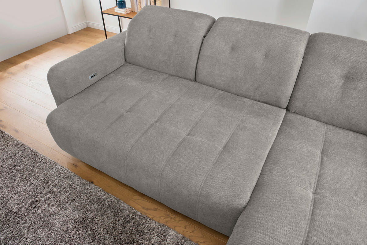 ECKSOFA VICARI Grau Mikrofaser Kopfteilverstellung, Sitzvorzug  - Schwarz/Grau, MODERN, Textil/Metall (292/185cm) - Livetastic