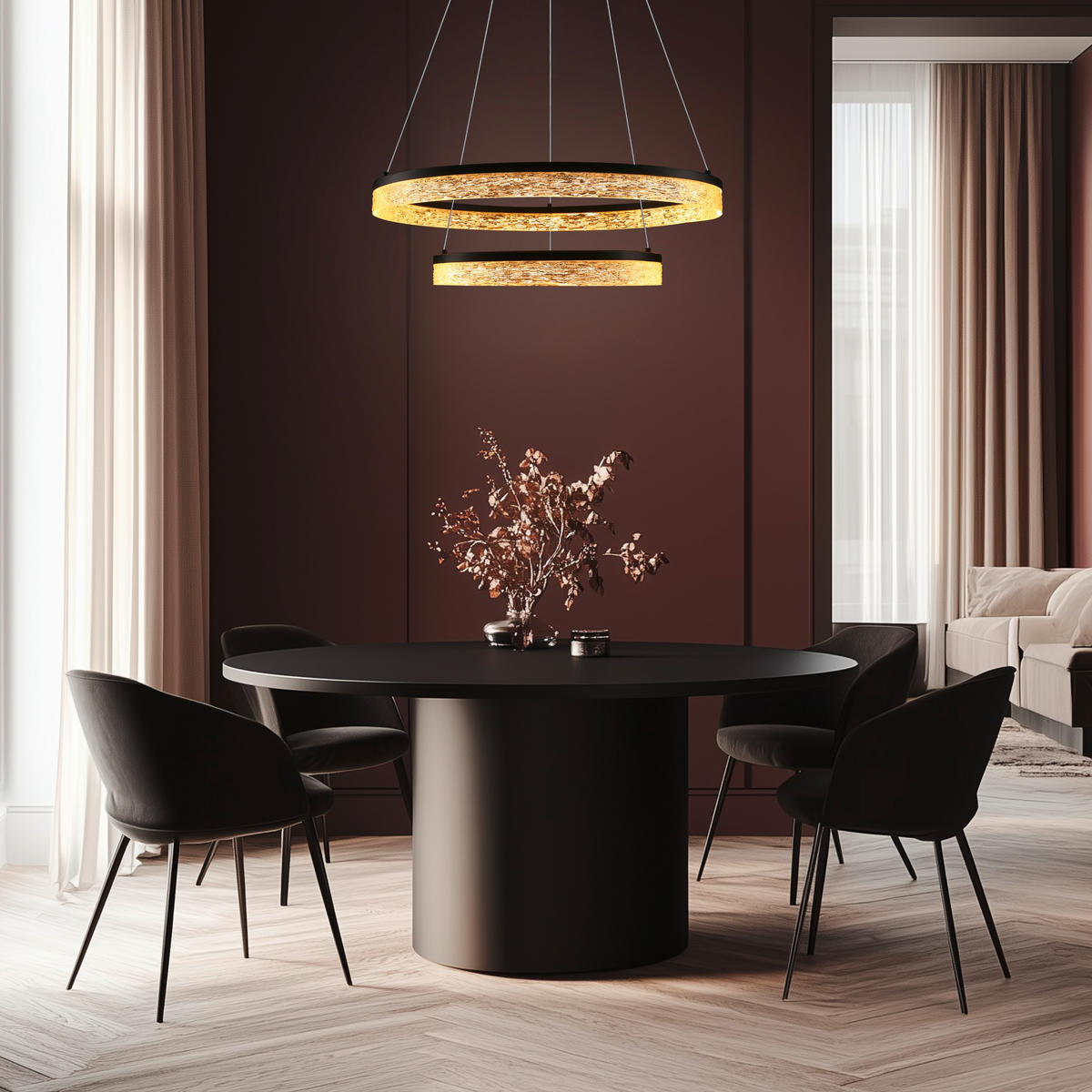 LED-PENDELLEUCHTE 60/60/120 cm  - Transparent/Schwarz, Design, Kunststoff/Metall (60/60/120cm)