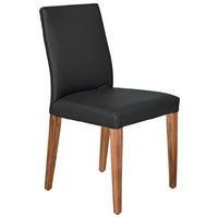 STUHL    Echtleder  Schwarz, Nussbaumfarben  - Nussbaumfarben/Schwarz, Konventionell, Leder/Holz (45/89/44cm)
