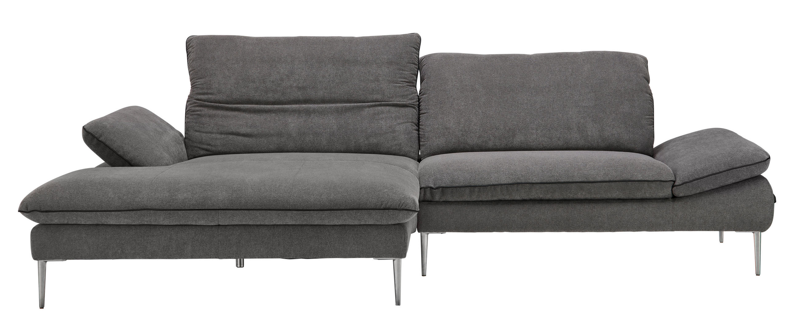 ECKSOFA Grau Webstoff  - Chromfarben/Schwarz, Design, Textil/Metall (185/292cm) - Chilliano