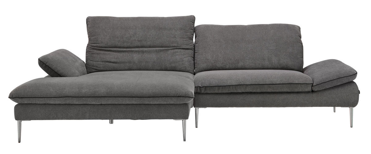 ECKSOFA Grau Webstoff  - Chromfarben/Schwarz, Design, Textil/Metall (185/292cm) - Chilliano
