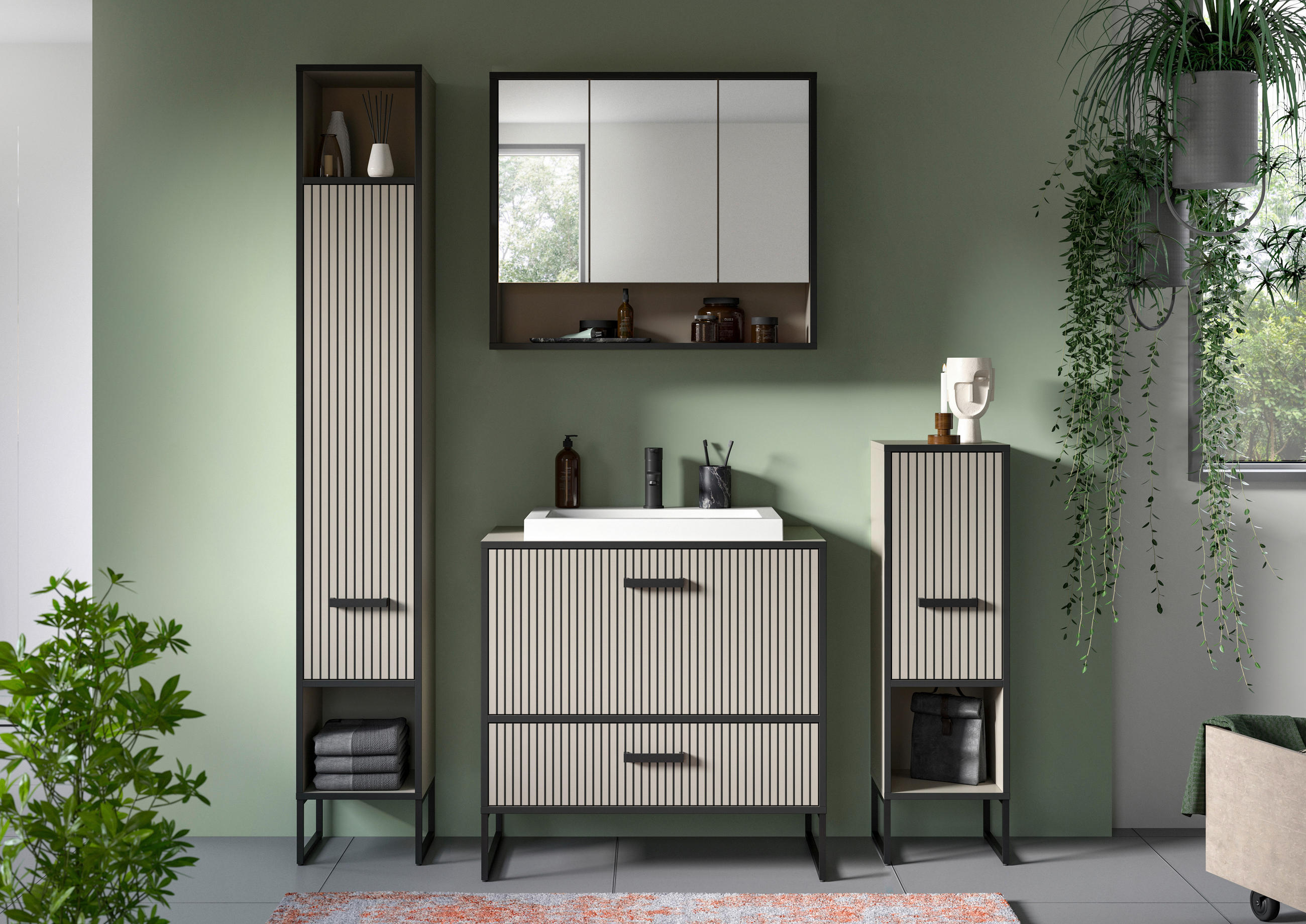 BADEZIMMER 4-teilig in 140 cm - Schwarz, MODERN, Holzwerkstoff/Metall (140cm) - MID.YOU