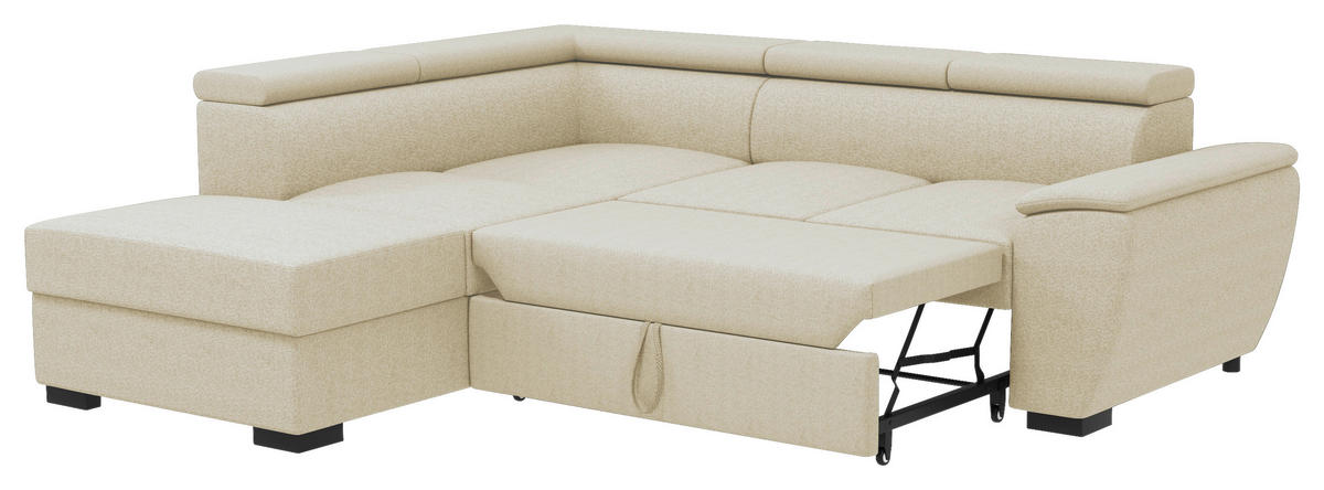 ECKSOFA Beige Flachgewebe  - Beige/Schwarz, KONVENTIONELL, Kunststoff/Textil (220/266cm) - Carryhome