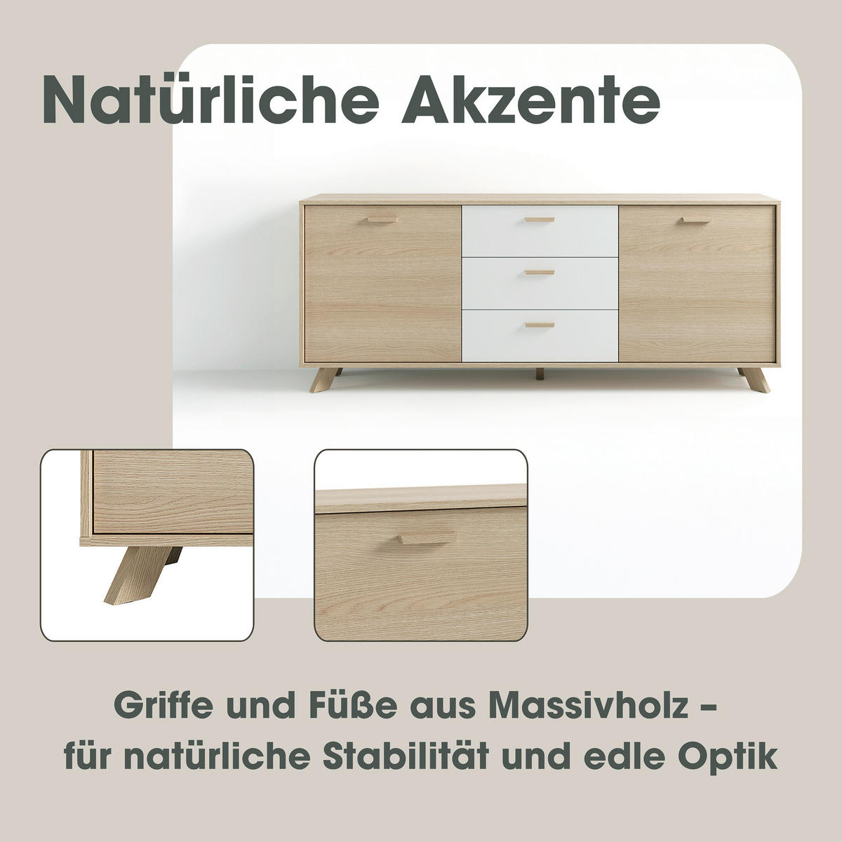 SIDEBOARD 180/72,5/36,5 cm  - Eiche Bianco/Eichefarben, Design, Holz/Holzwerkstoff (180/72,5/36,5cm) - MID.YOU