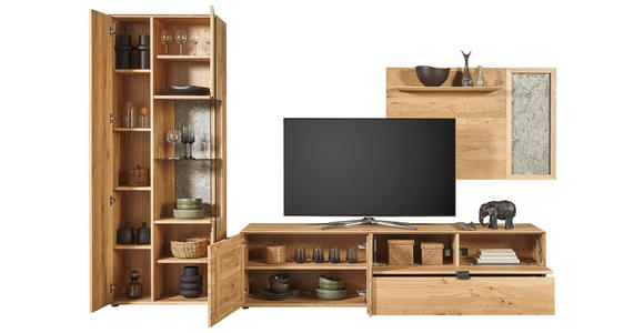 WOHNWAND  in Wildeiche  322,4/205,5/45,2 cm    - Wildeiche/Schwarz, Natur, Glas/Holz (322,4/205,5/45,2cm) - Valnatura