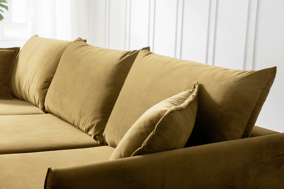 ECKSOFA Eckteil  ROSSANA-REC.2S Senfgelb Samt  - Senfgelb, MODERN, Holz/Textil (258/160cm) - MID.YOU