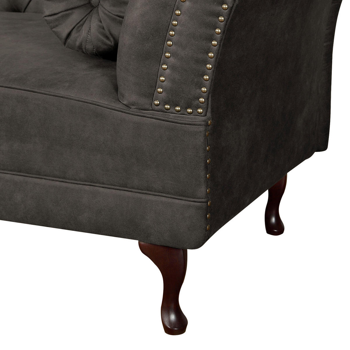 RÉCAMIERE Lederlook Grau  - Braun/Grau, Design, Holz/Textil (185/93/75cm) - Livetastic