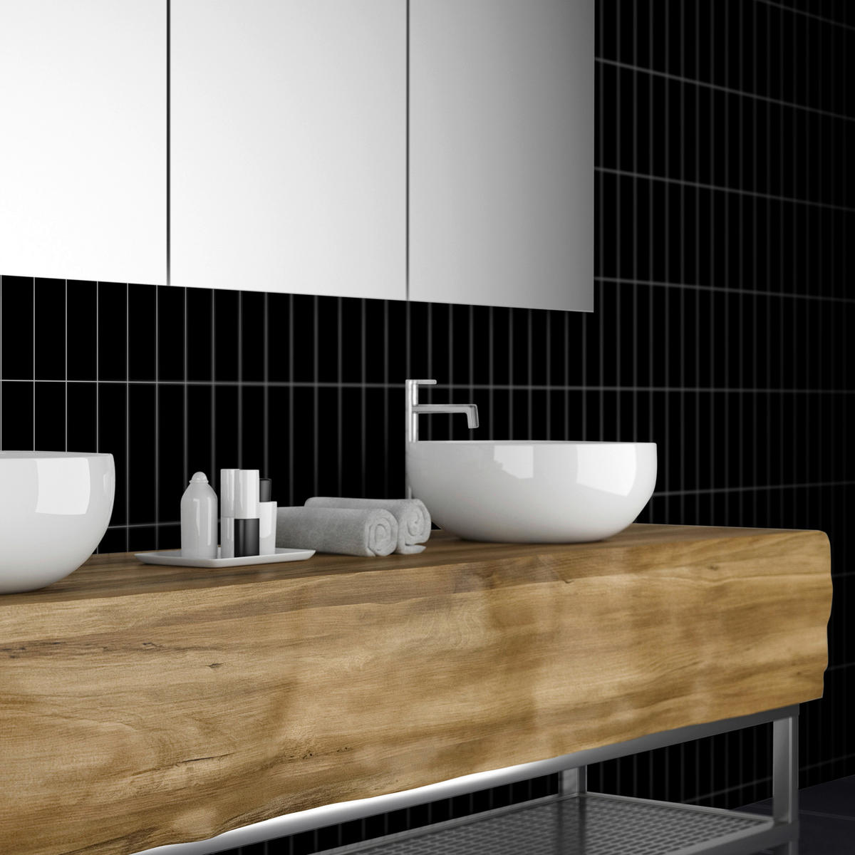 WANDPANEEL Revêt Design-Wandfliesen 3 Stück Schwarz Hochglanz  - Schwarz Hochglanz, MODERN, Kunststoff (120/60/0,37cm)