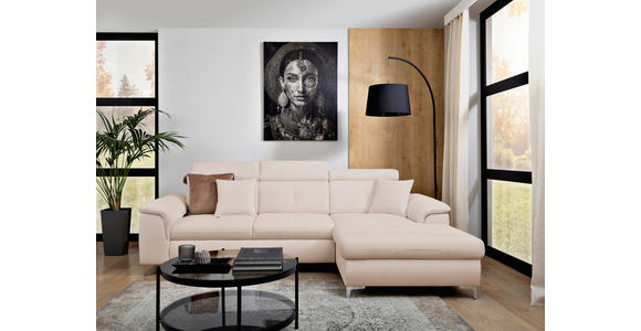 ECKSOFA in Flachgewebe Creme - Chromfarben/Creme, KONVENTIONELL, Textil/Metall (268/175cm) - Carryhome