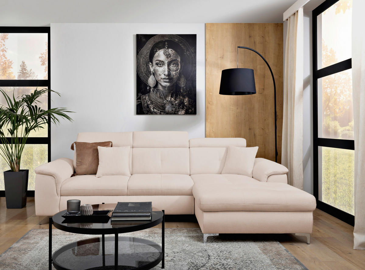 ECKSOFA in Flachgewebe Creme  - Chromfarben/Creme, Konventionell, Textil/Metall (268/175cm) - Carryhome