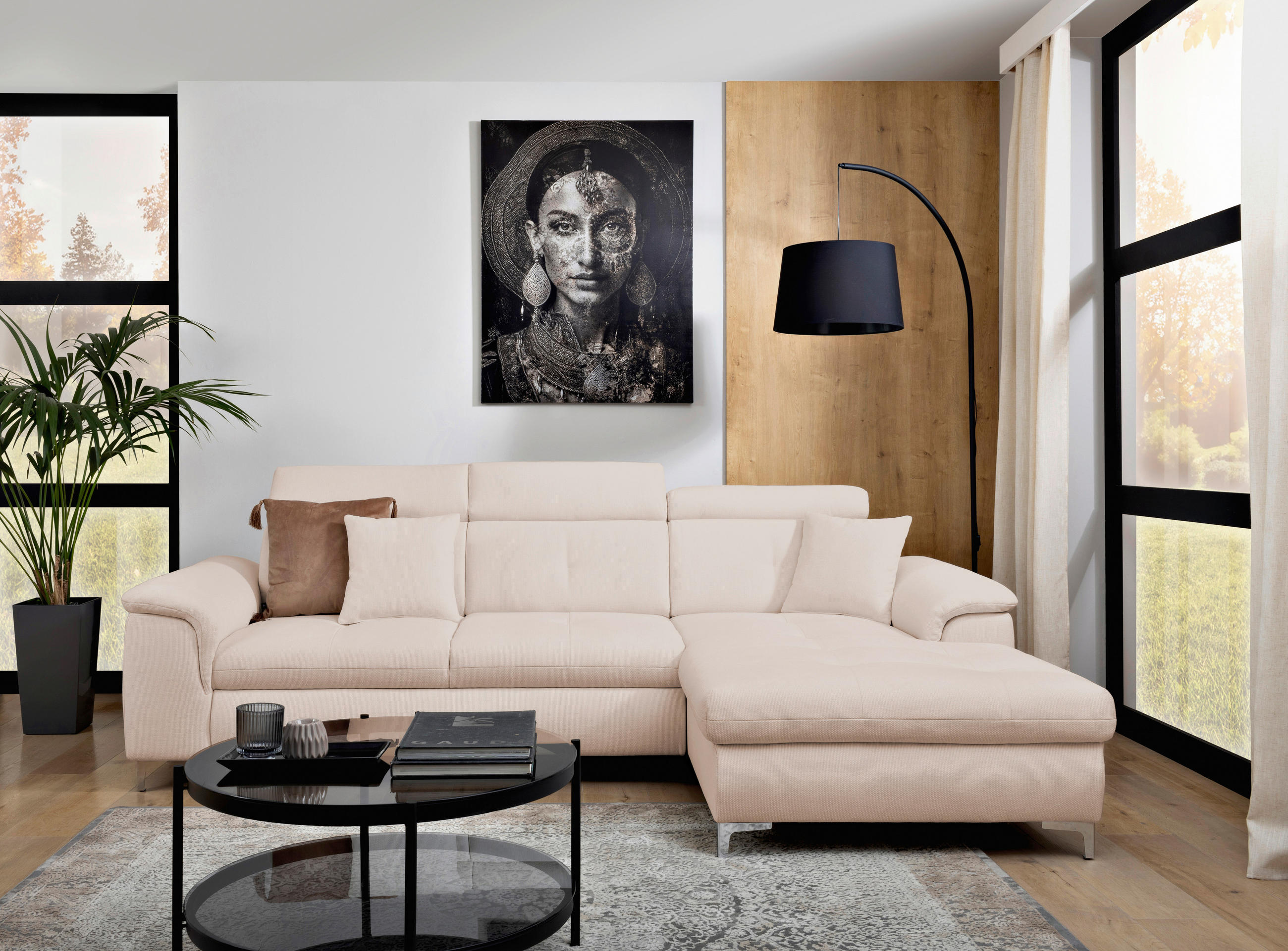 Thumbnail - Carryhome Ecksofa, Creme, Textil, 3-Sitzer, Füllung: Schaumstoff, Silikon, Ottomane rechts, L-Form, 268x175 cm, Liegefun...