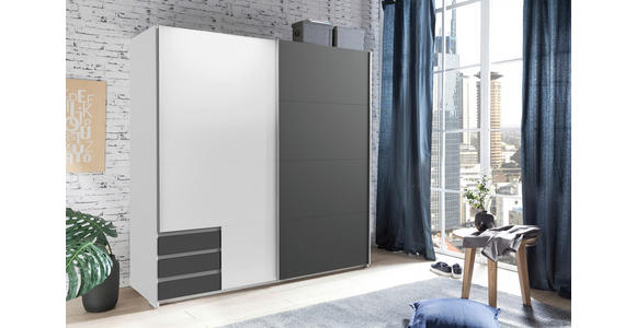 SCHWEBETÜRENSCHRANK in Graphitfarben, Weiß - Alufarben/Graphitfarben, Design, Holzwerkstoff/Metall (179/198/64cm) - Carryhome