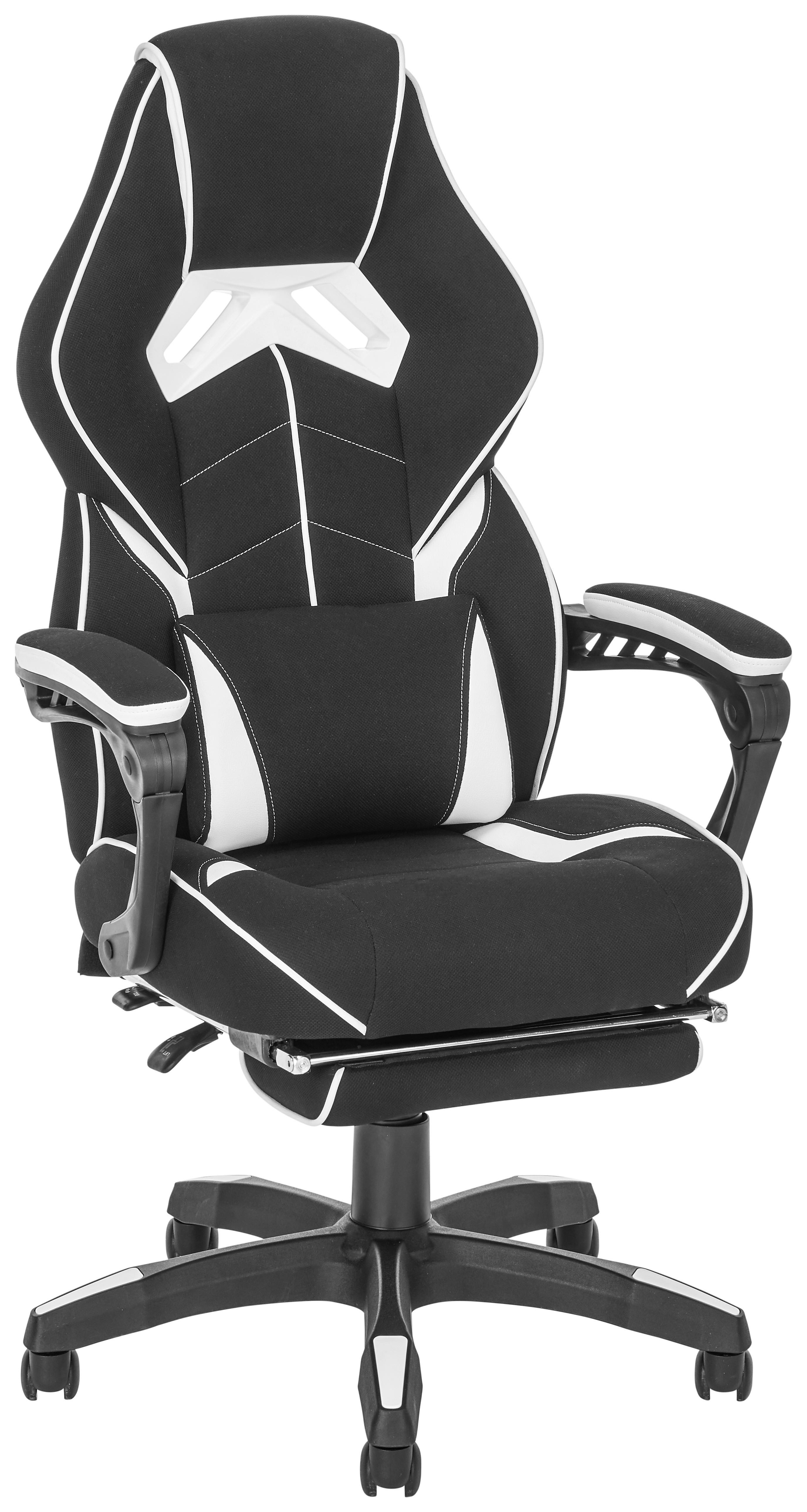 SCAUN DE GAMING in imitație piele, microfibră, material nețesut negru, alb