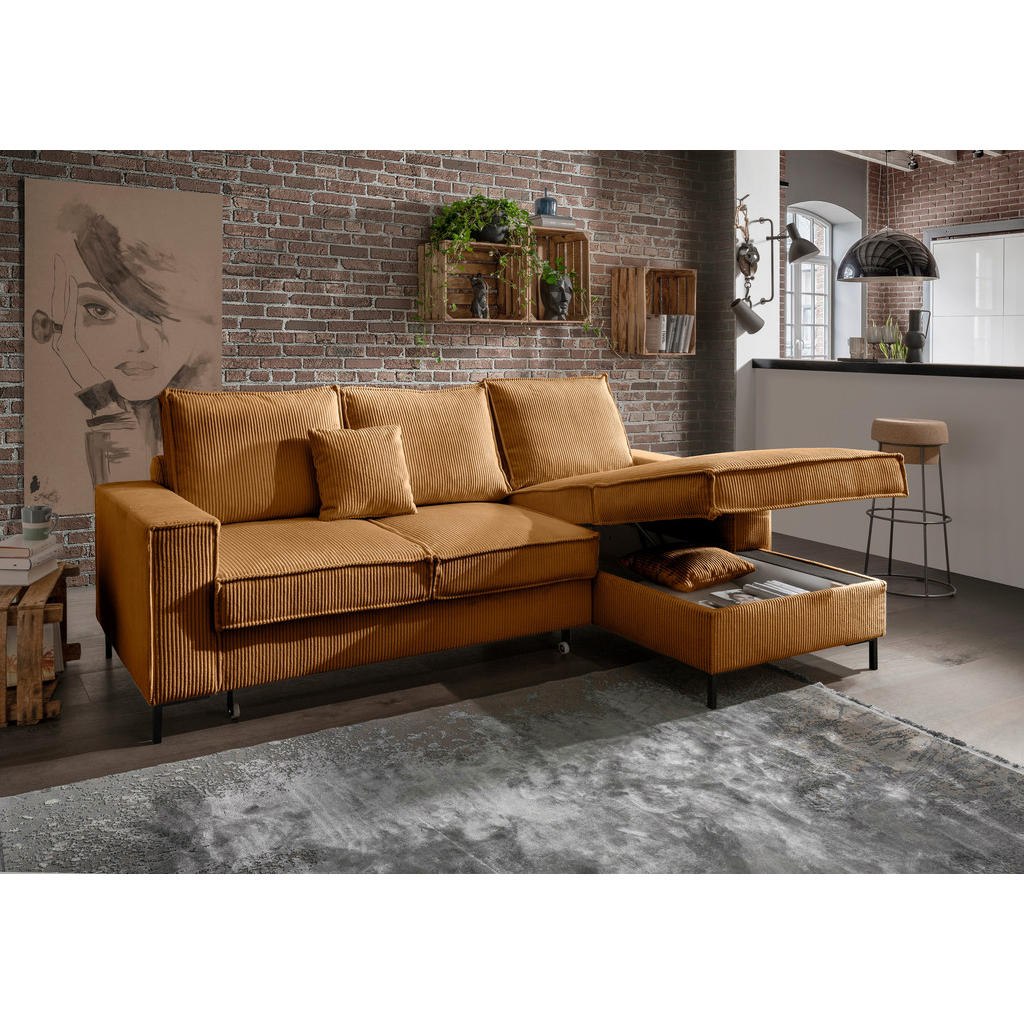 Thumbnail - Livetastic Ecksofa, Gold, Textil, Uni, 4-Sitzer, Füllung: Schaumstoff, L-Form, 240x150 cm, Liegefunktion, seitenverkehrt...