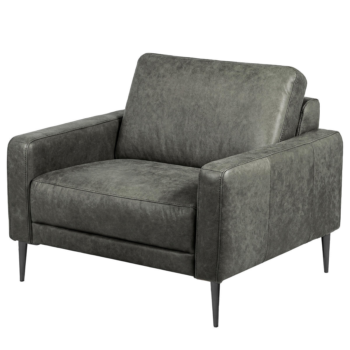SESSEL 88/85/92 cm  in Lederlook Echtleder Grau  - Schwarzchrom/Grau, Design, Leder/Textil (88/85/92cm) - Livetastic