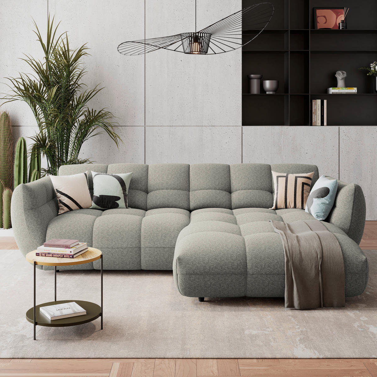 ECKSOFA Chenille Grau  - Schwarz/Grau, Trend, Kunststoff/Textil (280/178cm) - MID.YOU