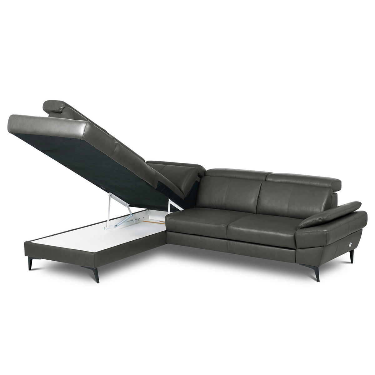 ECKSOFA  in Lederlook Echtleder Anthrazit  - Anthrazit/Schwarz, Design, Leder/Textil (211/264cm) - Livetastic